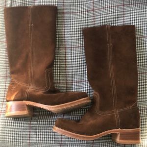 Frye Suede Campus Cognac Brown Tall Riding Boots